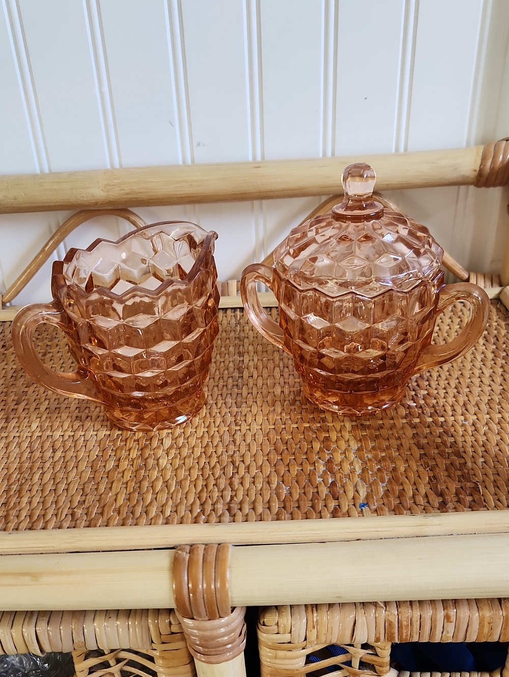 Vintage Pink Glass Sugar And Creamer